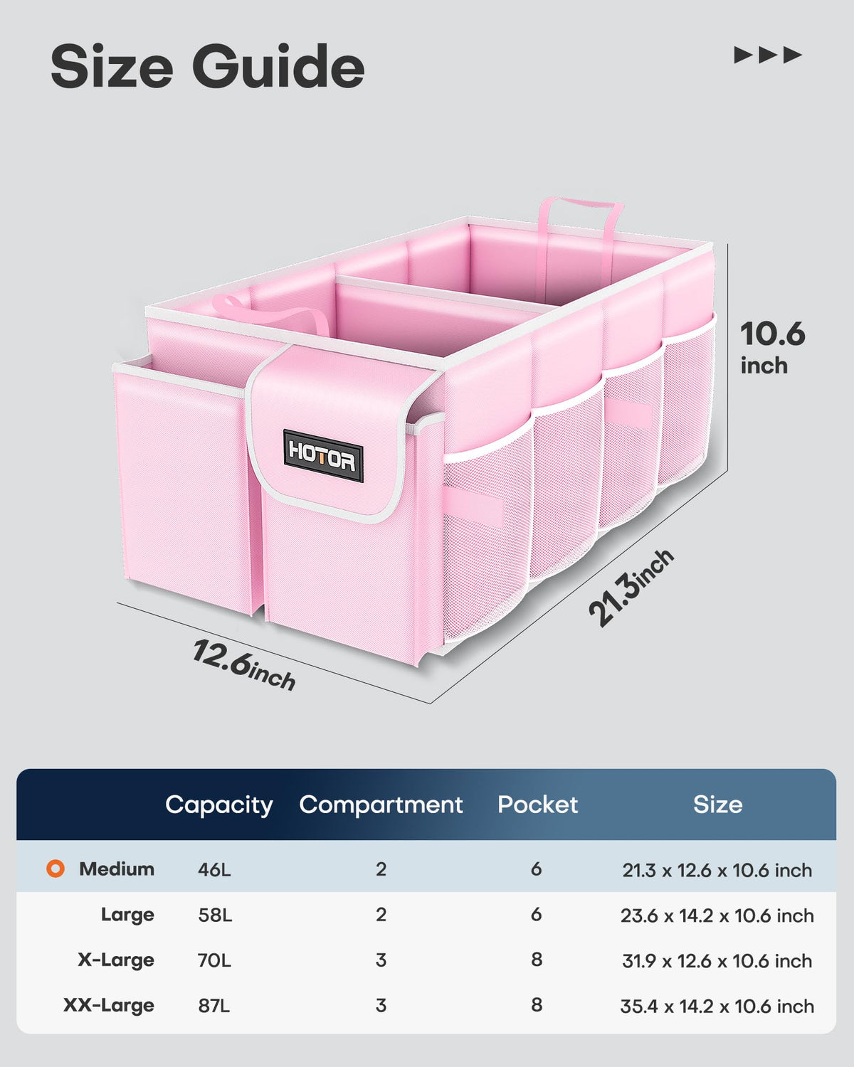 HOTOR Trunk Organizer - Foldable Car Organizer for SUVs & Sedans Storage