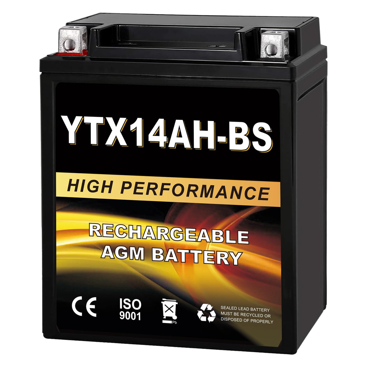 YTX14-BS 12V 14Ah AGM Sealed Motorcycle Battery, Maintenance-Free, Compatible with Honda, Yamaha, Kawasaki, Suzuki, and UTVs, Jet Skis, Snowmobiles