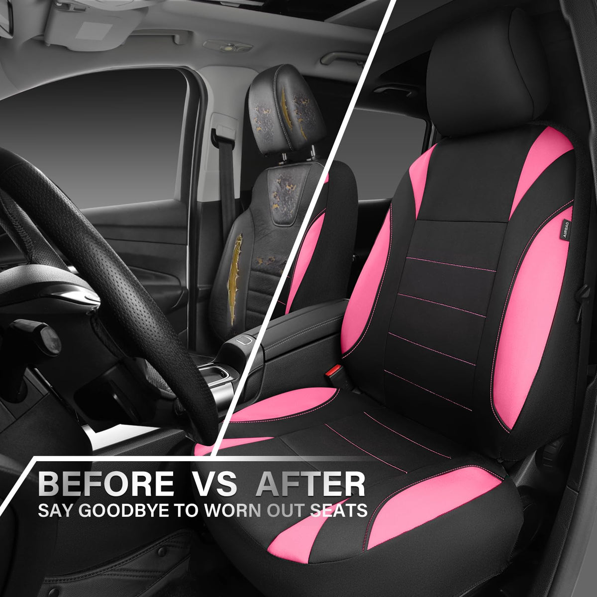 CAR PASS Waterproof Car Seat Covers Front Seats Only with 5mm Composite EVA, Neoprene Car Seat Cover with Separate Headrest Cover, Quick Setup Universal Fit for Car SUV Trucks,Airbag Compatible（Gray