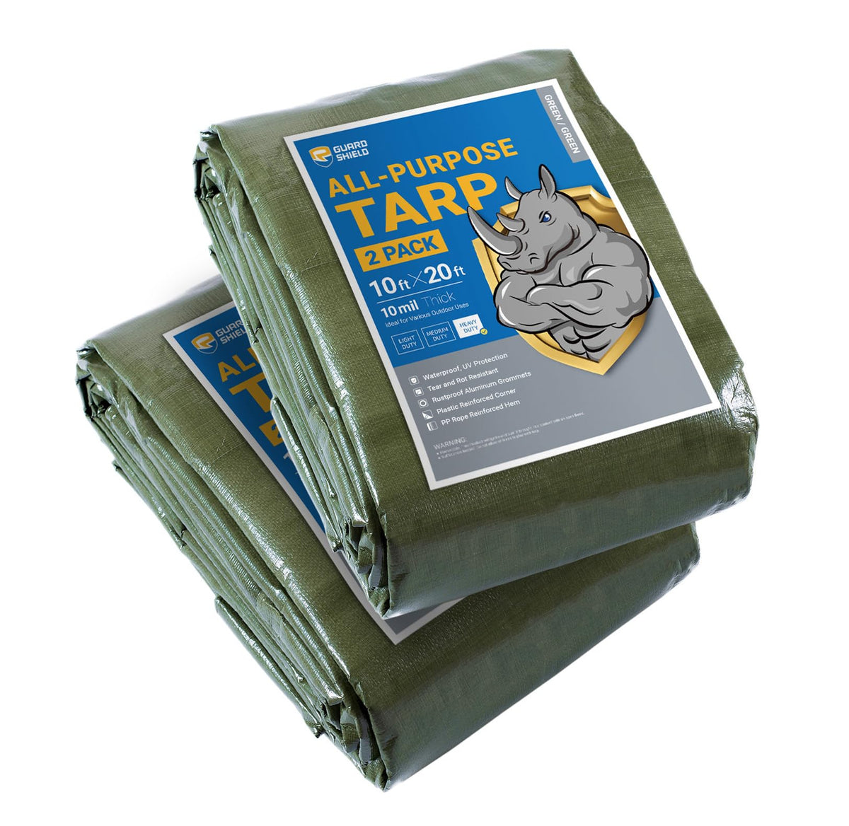 GUARD SHIELD Heavy Duty Tarp 12x16 Feet Green Multi Purpose Thick Waterproof Poly Tarp Cover 10mil