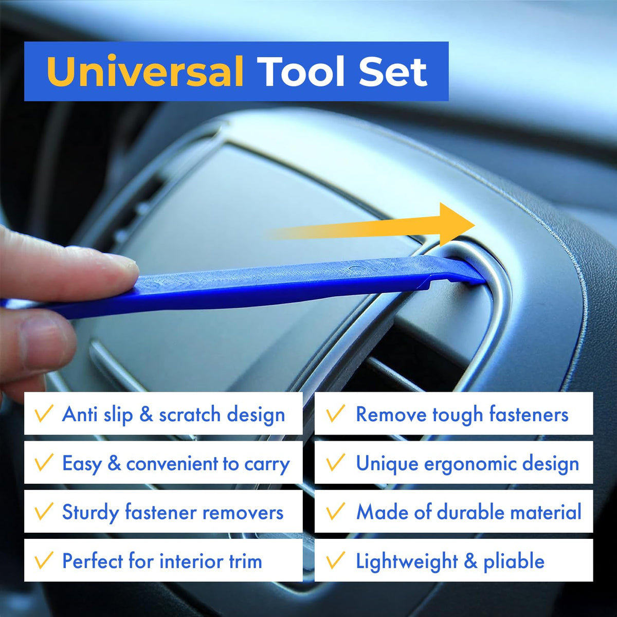 Tresalto Auto Trim Removal Tool Kit - 5 Piece set for Dash, Door Panel, Clip Remover - Scratch-Resist Nylon Pry Tools for Interior Car Trims Work - Panel Prying Tools Included - Blue