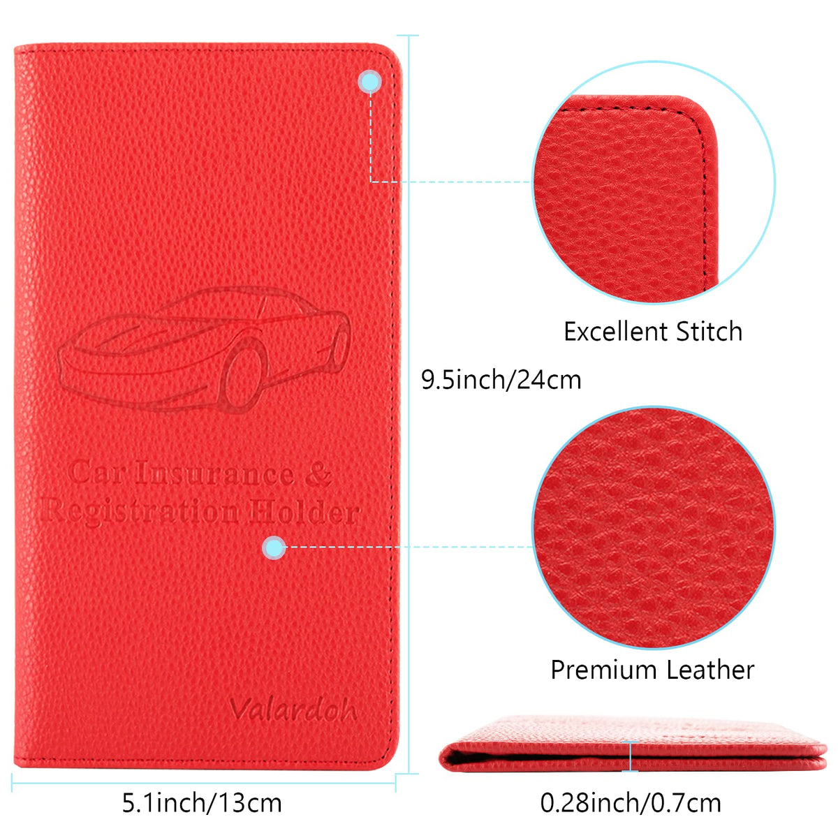 Valardoh Premium Car Registration and Insurance Card Holder, Car Document Holder for Cards, Driver License & other Essential Documents (Pink)