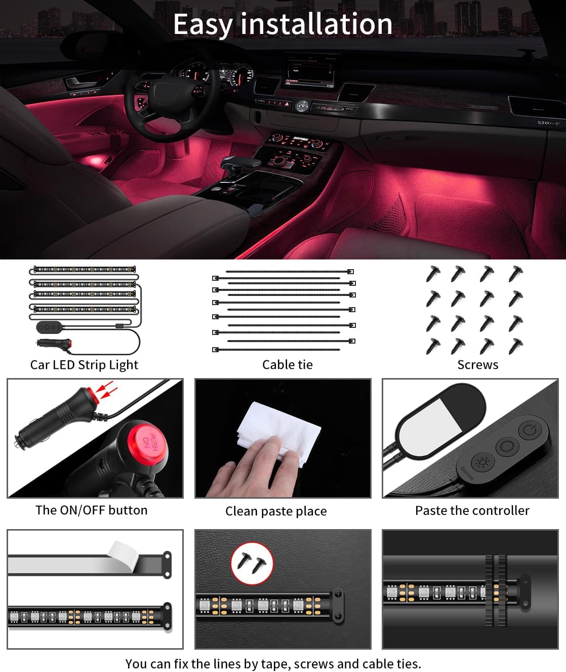 Govee Car LED Lights, RGB Smart Car Interior Lights, App Control