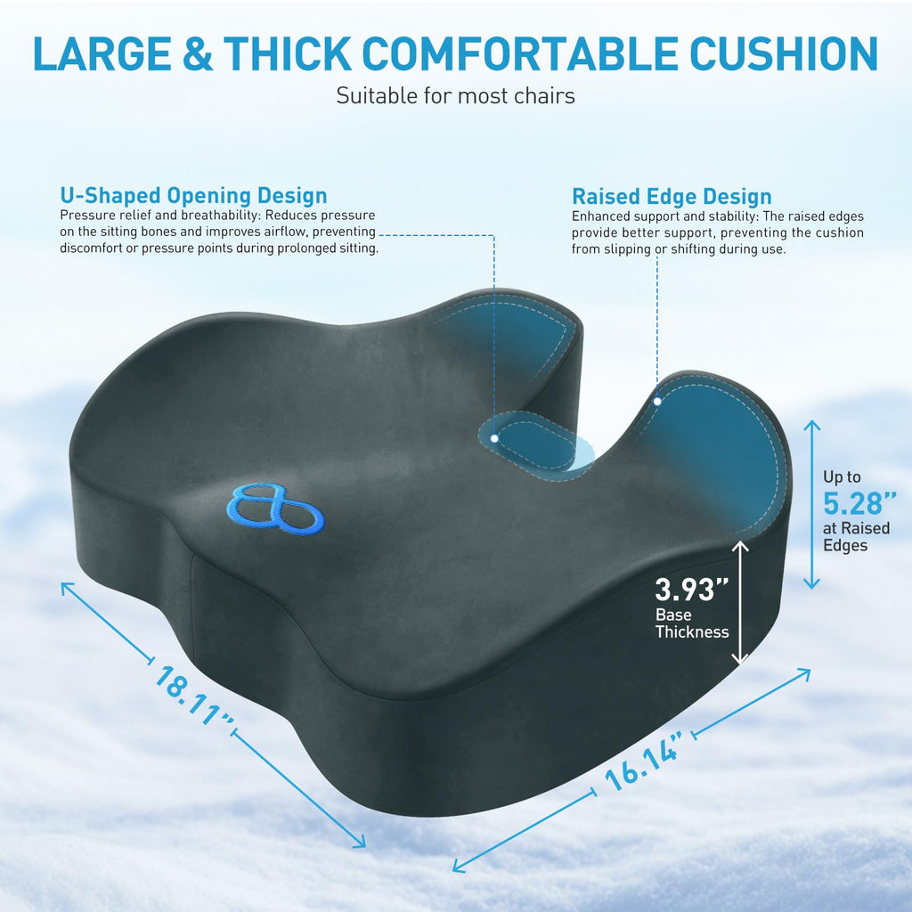BlissTrends Memory Foam Seat Cushion for Office Chair & Car Seat, Black