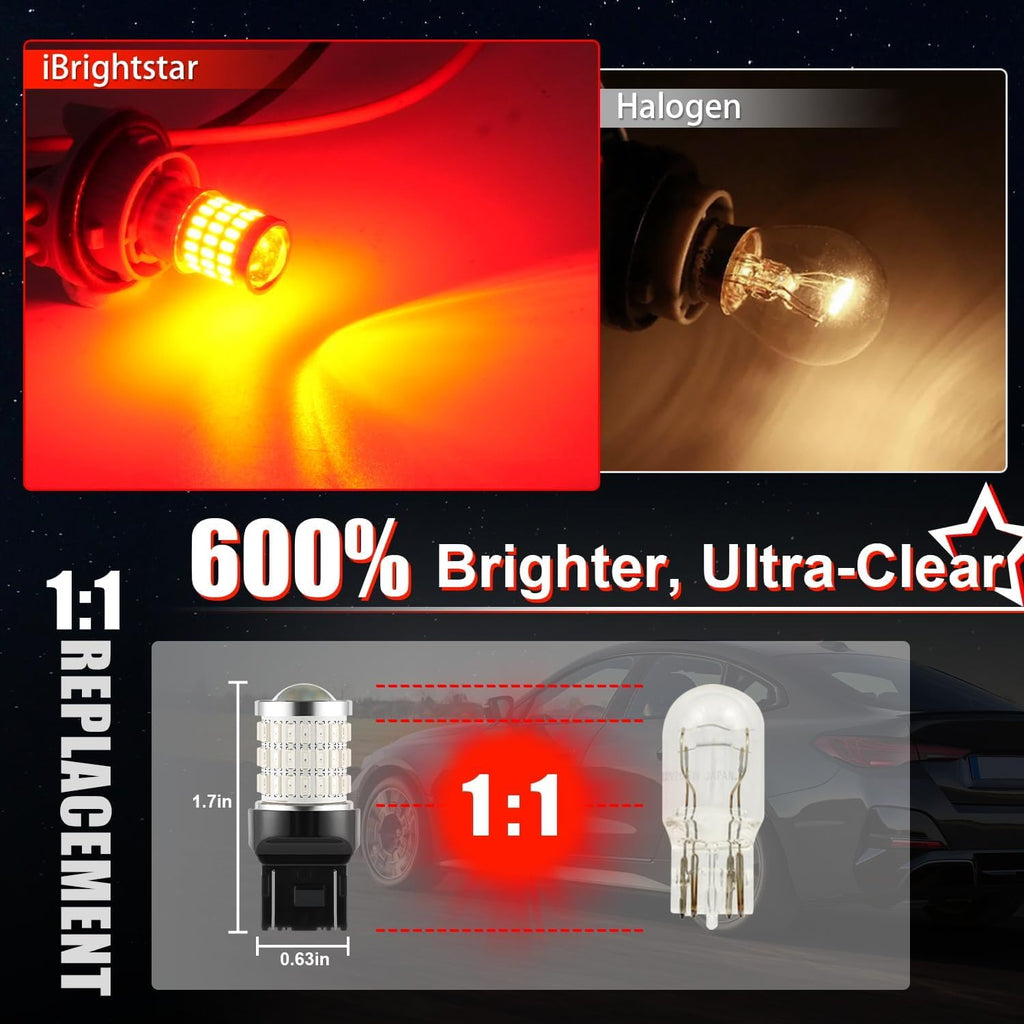 iBrightstar 3157 LED Bulb White, 4157 3156 LED Reverse Light Bulbs Super Bright for Tail Brake Lights Backup Lights Turn Signal Lights, 2 Pack