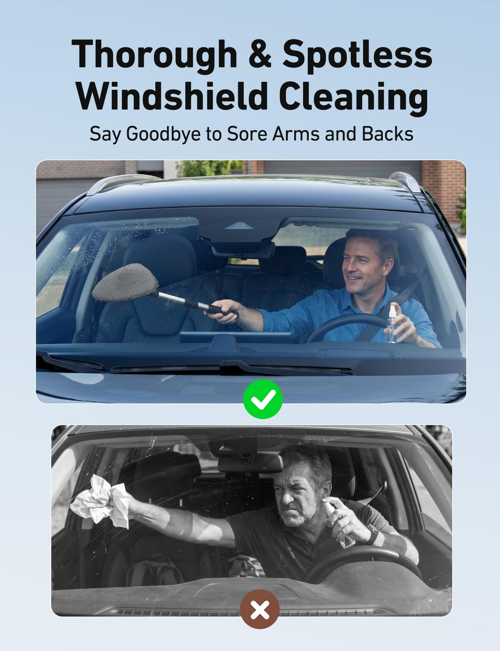 AstroAI 21" Extra-Long Windshield Cleaner Tool & Car Interior Detailing Kit