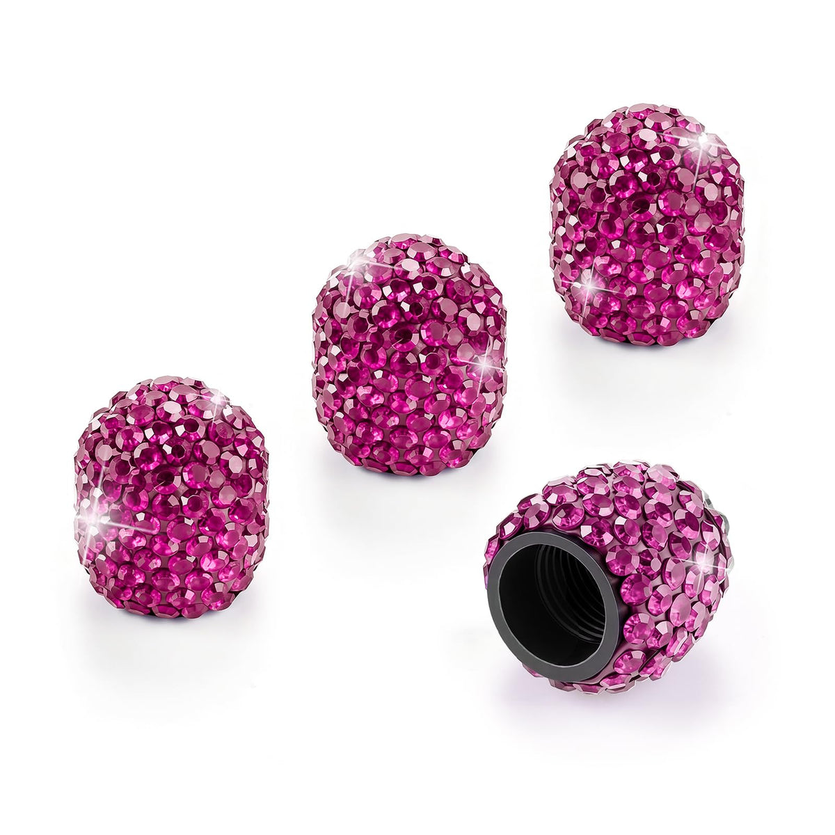 JUSTTOP 4 Pack Handmade Crystal Rhinestone Car Tire Valve Stem Caps, Car Wheel Tire Valve, Attractive Dustproof Bling Car Accessories, Universal for Cars, Trucks and Motorcycles-Pink
