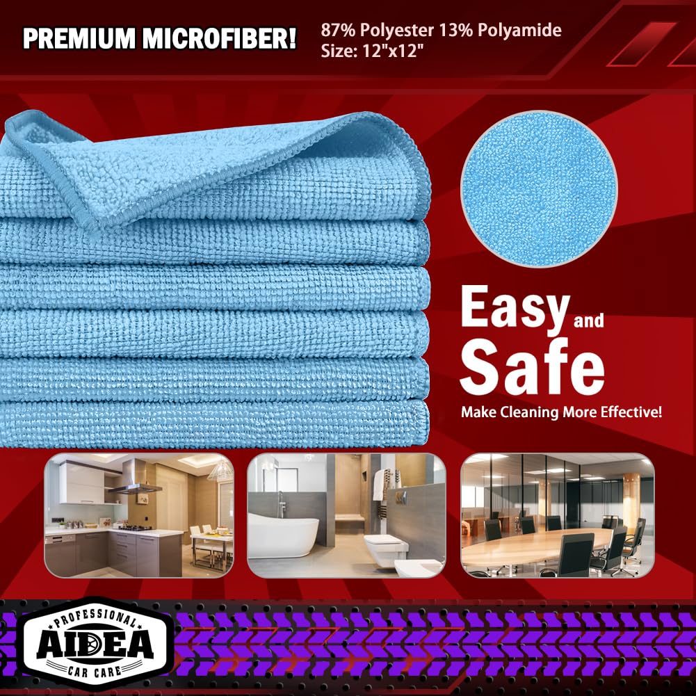AIDEA Microfiber Cleaning Cloth-50PK, Microfiber Towels for Cars, 12"×12"