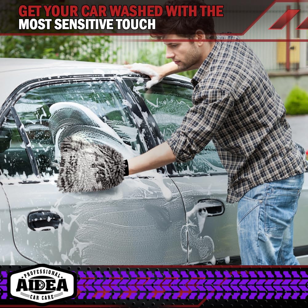 AIDEA Car Wash Mitt Microfiber-2PK, Car Wash Brush, Green, 7.12''X10.14''