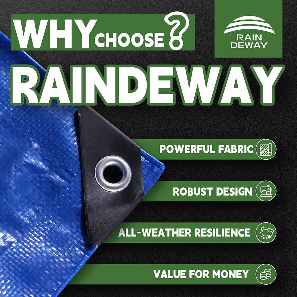 RAINDEWAY Black Tarp 6x8 Feet 8 Mil Multipurpose Waterproof Tarps