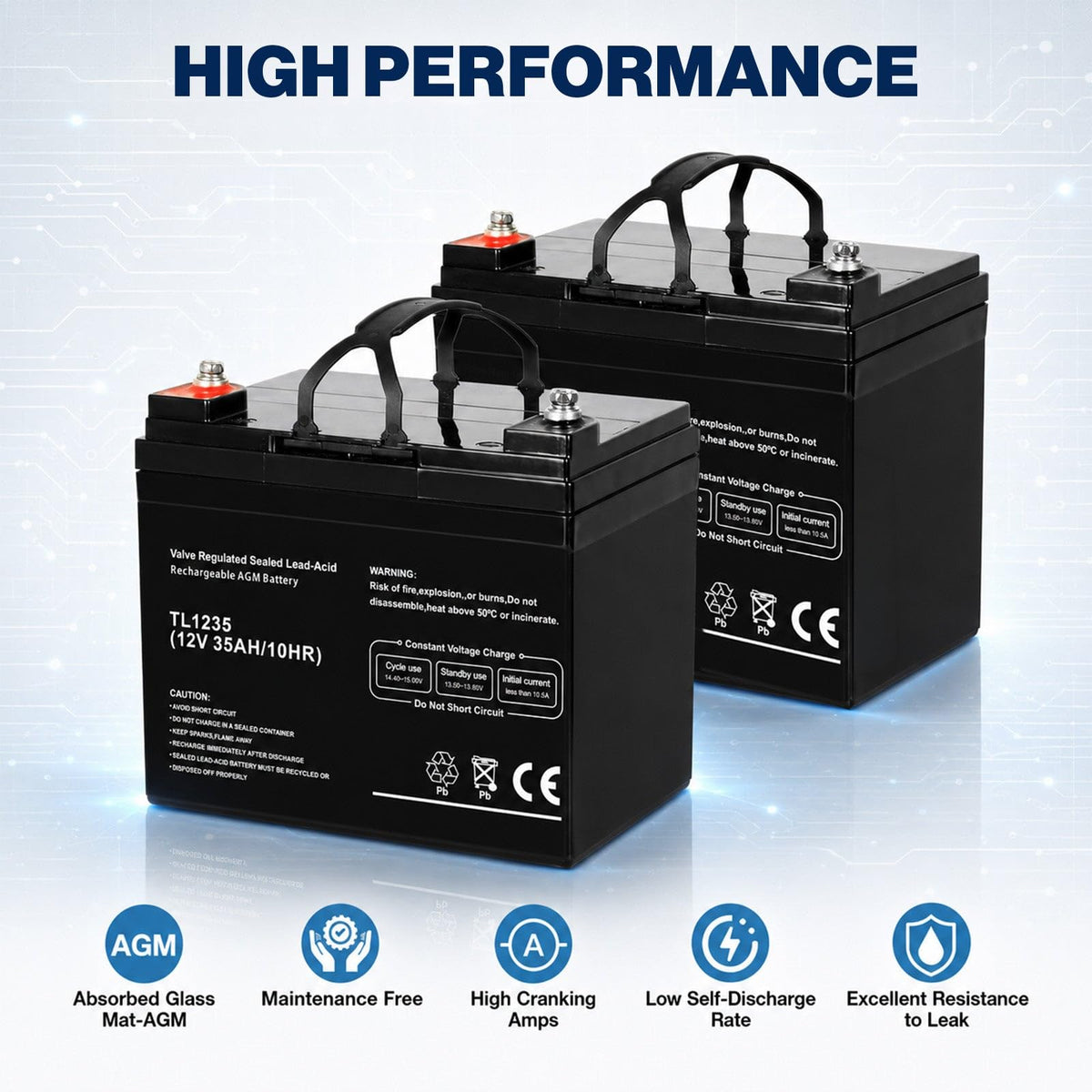 YTX14-BS 12V 14Ah AGM Sealed Motorcycle Battery, Maintenance-Free, Compatible with Honda, Yamaha, Kawasaki, Suzuki, and UTVs, Jet Skis, Snowmobiles