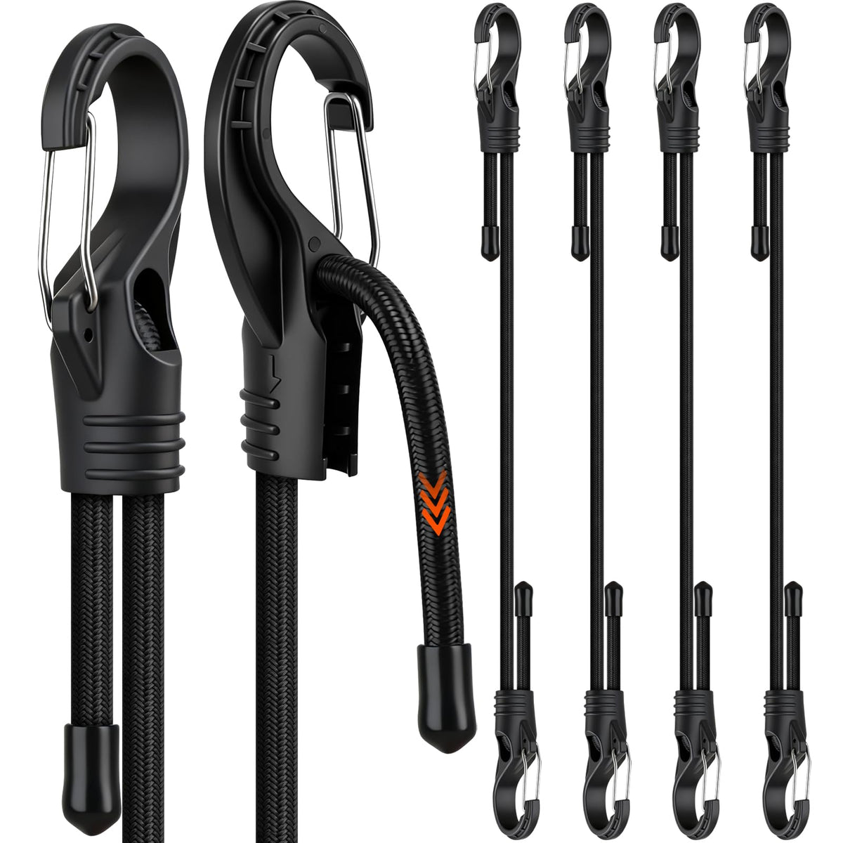 HORUSDY 31-Piece Premium Bungee Cords Assortment Jar, Includes 10”,18”,24”,32”,40” Bungee Cords, 6“ Zip Ties, 8”Canopy/Tarp Ball Ties and Crocodile Mouth Tarp Clips