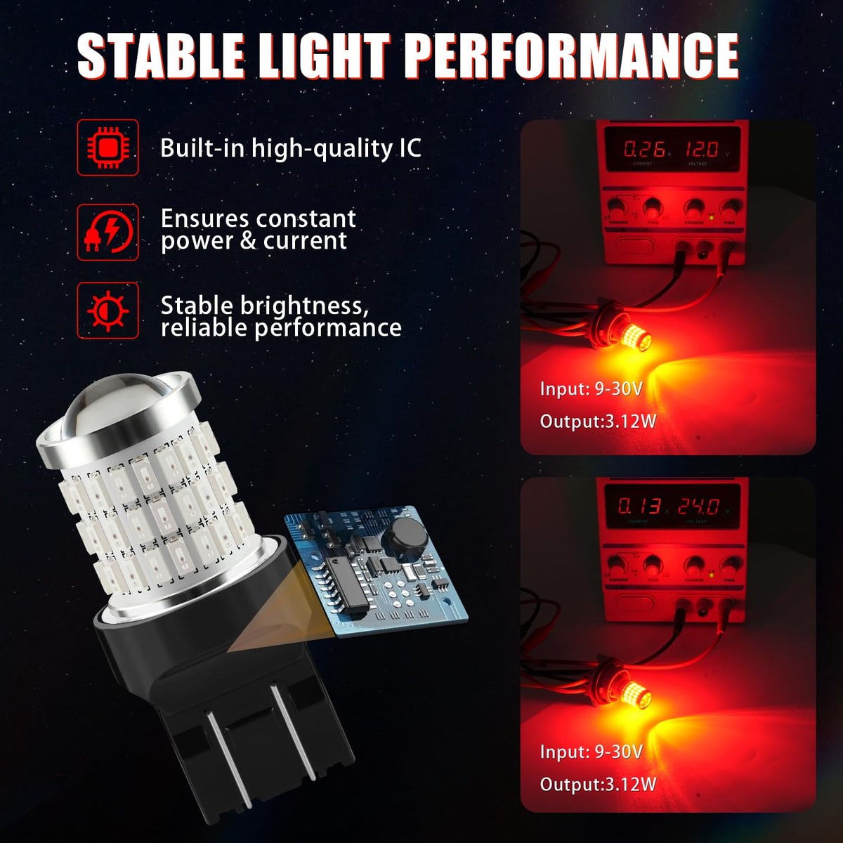 iBrightstar 3157 LED Bulb White, 4157 3156 LED Reverse Light Bulbs Super Bright for Tail Brake Lights Backup Lights Turn Signal Lights, 2 Pack