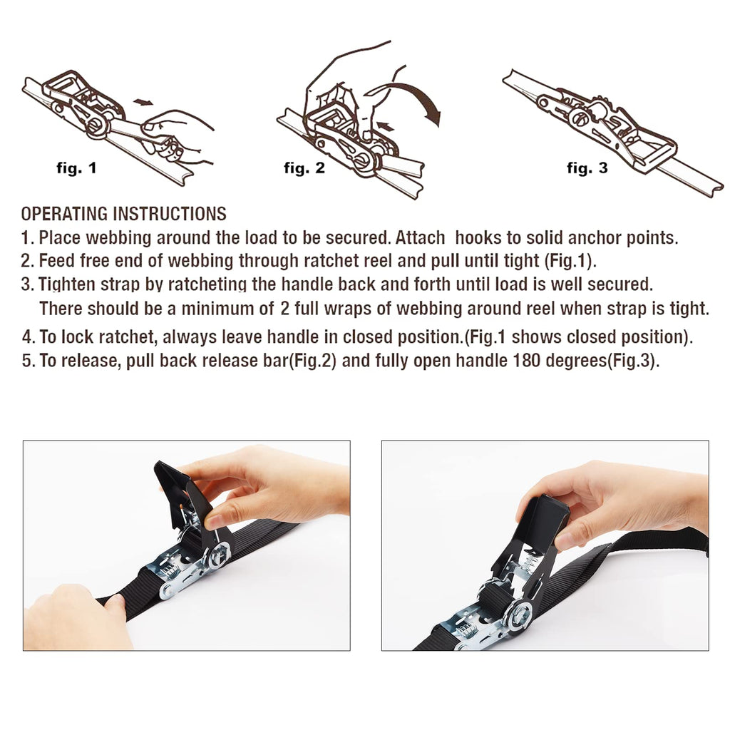 XSTRAP STANDARD 8-PK Ratchet Tie Down Straps, 1" x 10FT Cargo Straps, Black