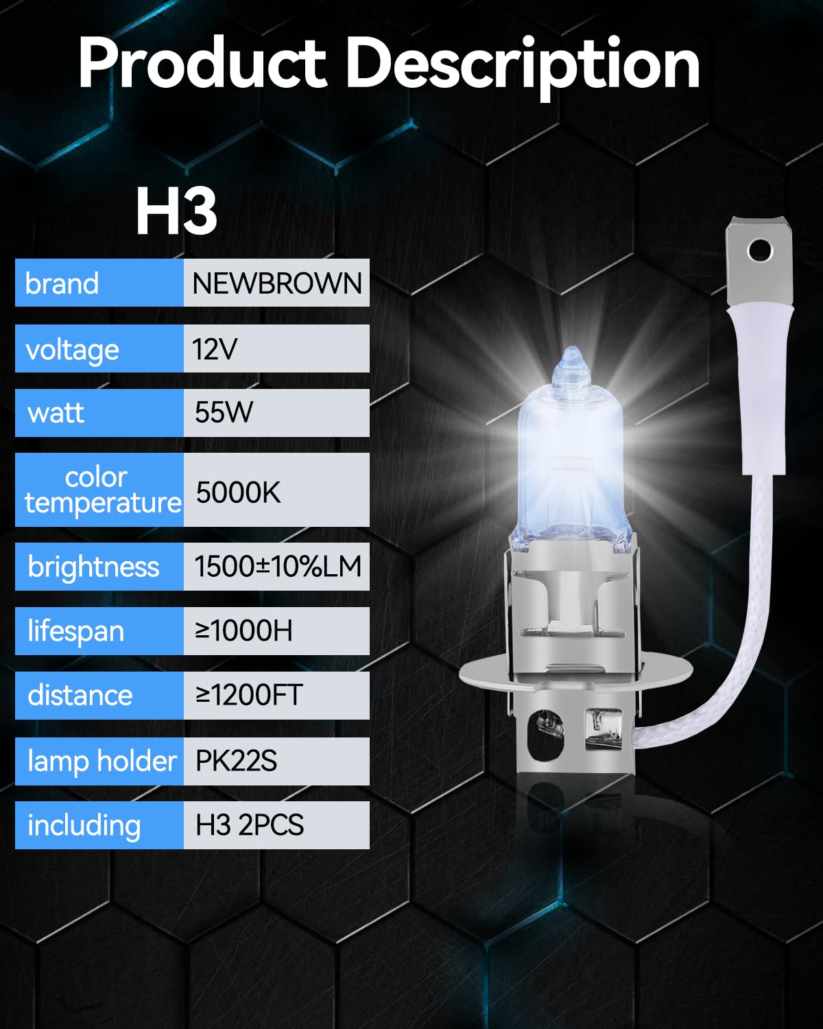 NEWBROWN H11 Headlight Bulb Halogen Fog Light Bulb Low Beam 12V 55W 5000K White Light Long Life Replacement PGJ19-2 (H11, 2 Pcs)