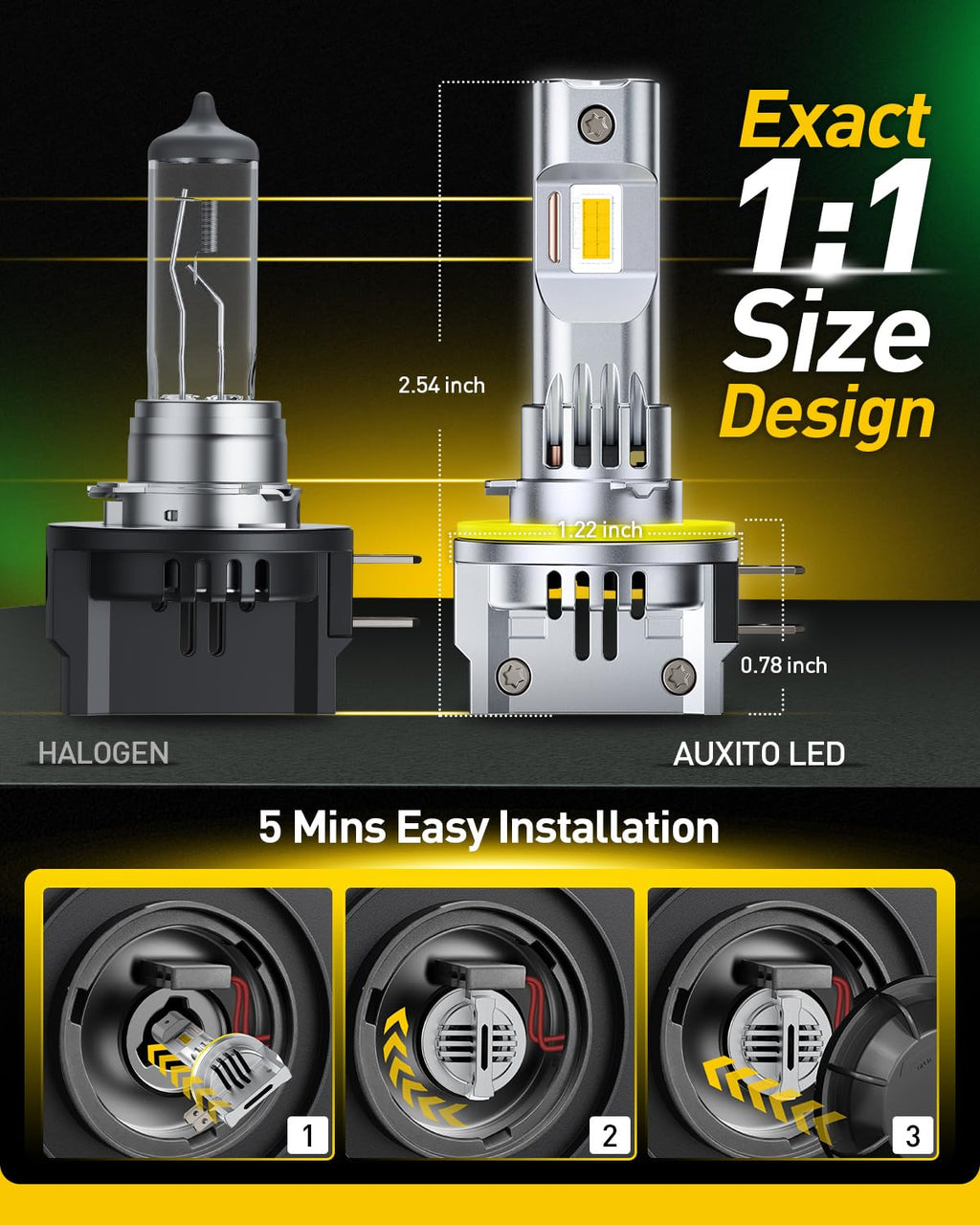 AUXITO H11 H8 H9 LED Bulbs, 80000LM 15X Brighter, 5-Min Plug and Play, 6500K Daylight, 60000H Lifespan, Error-Free, Pack of 2