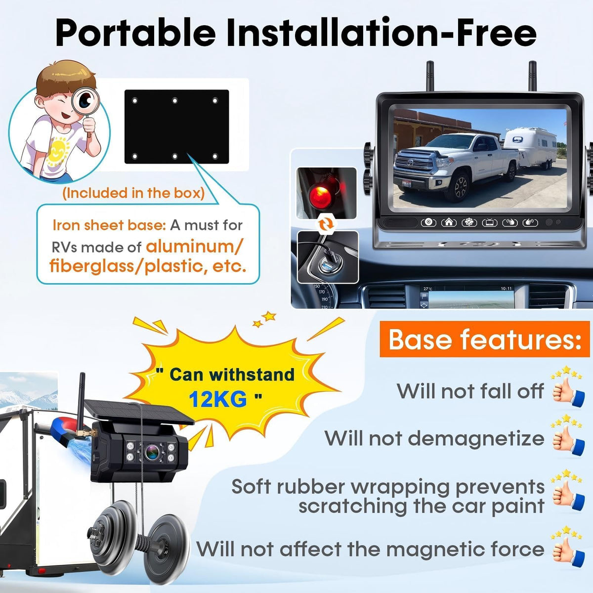 1080P HD Wireless Backup Camera - 1 Minute Magnetic Easy Install No Wiring