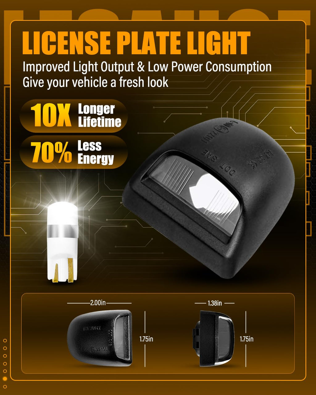 LESAUCE Full LED License Plate Light Tag Lamp Assembly Replacement for Chevy Silverado 1500 2500 3500 Suburban Tahoe GMC Sierra Yukon XL for Escalade, 6000K White, Pack of 2