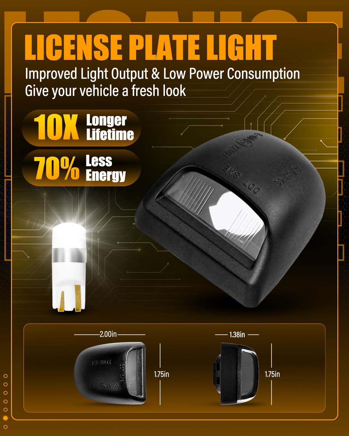 LESAUCE Full LED License Plate Light Tag Lamp Assembly Replacement for Chevy Silverado 1500 2500 3500 Suburban Tahoe GMC Sierra Yukon XL for Escalade, 6000K White, Pack of 2