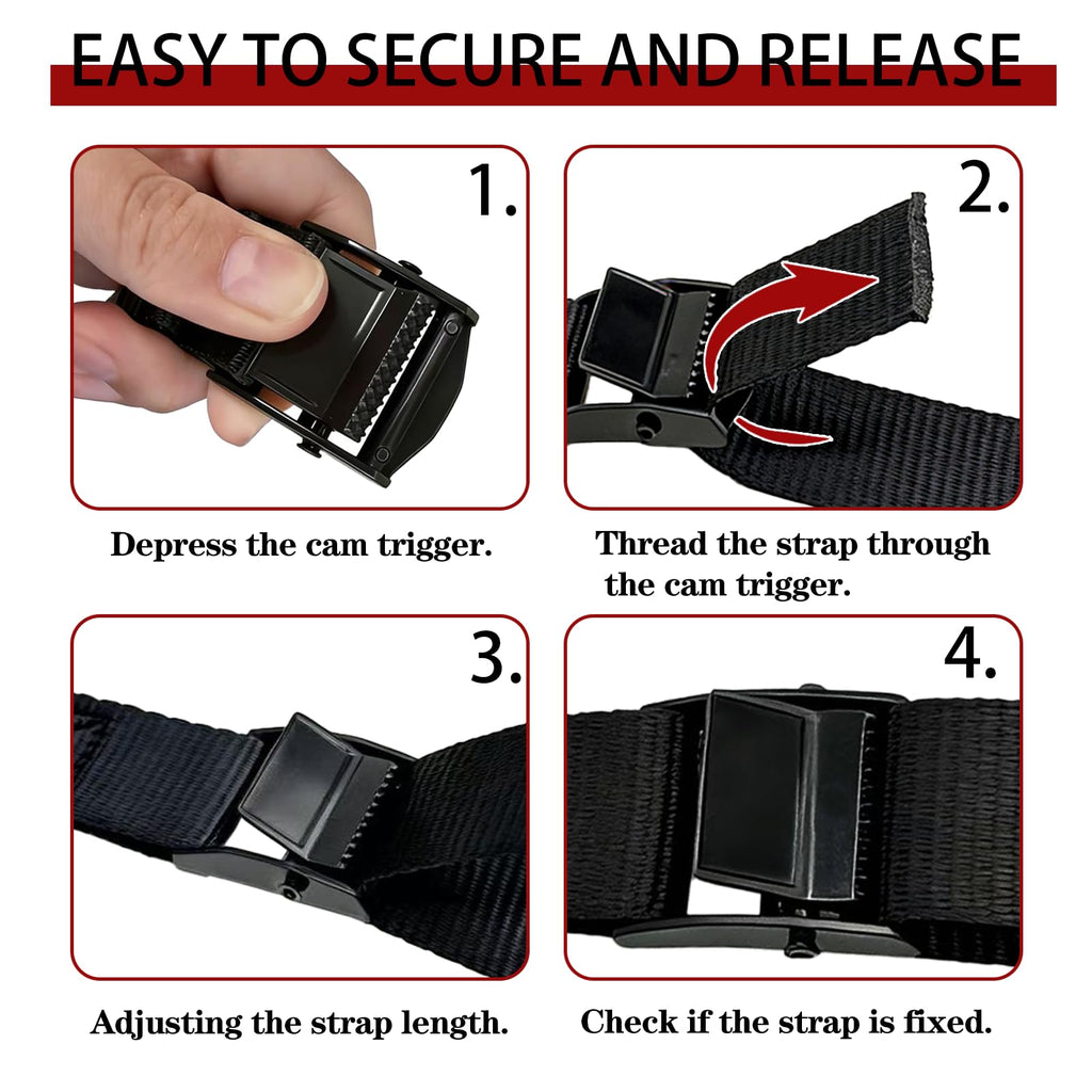 Lashing Straps with Buckles, 4Pack, 1 Inch × 5 Feet, Cargo Tie-Down Strap (Black, 5Ft)