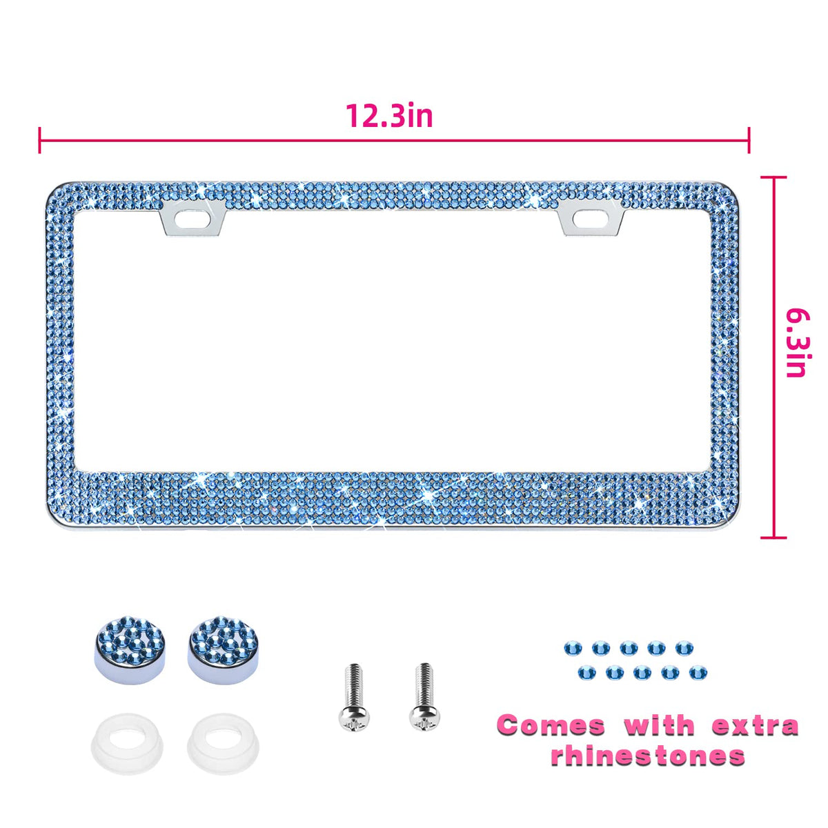 Bling License Plate Frame for Women, 1PCS Sparkly License Plate Frames| Over 1200 pcs 14 Facets Bedazzled Clear Glass Rhinestone Crystals w/Free Glitter Diamond Box (Black)