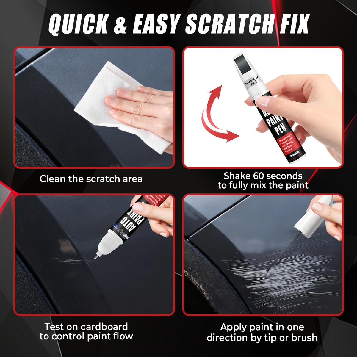 Touch Up Paint for Cars (Pearl White Multi-Coat PPSW), Compatible with Tesla Model Y/3/X/S, 0.4 fl oz Color Accurate 2-in-1 Car Paint Scratch Repair Pen, Easy to Use, Fast-Drying, Long-Lasting