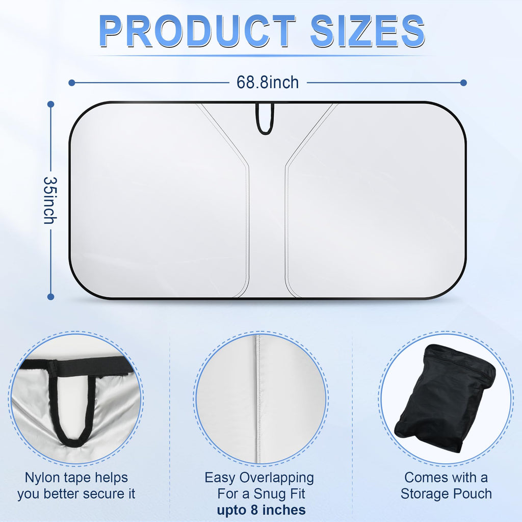 SINGARO 300T Universal Car Windshield Sun Shade, Foldable Reflective for Windshield & Window Shades with Overlapping Design, Car Interior Accessories (58" L x 32" W)