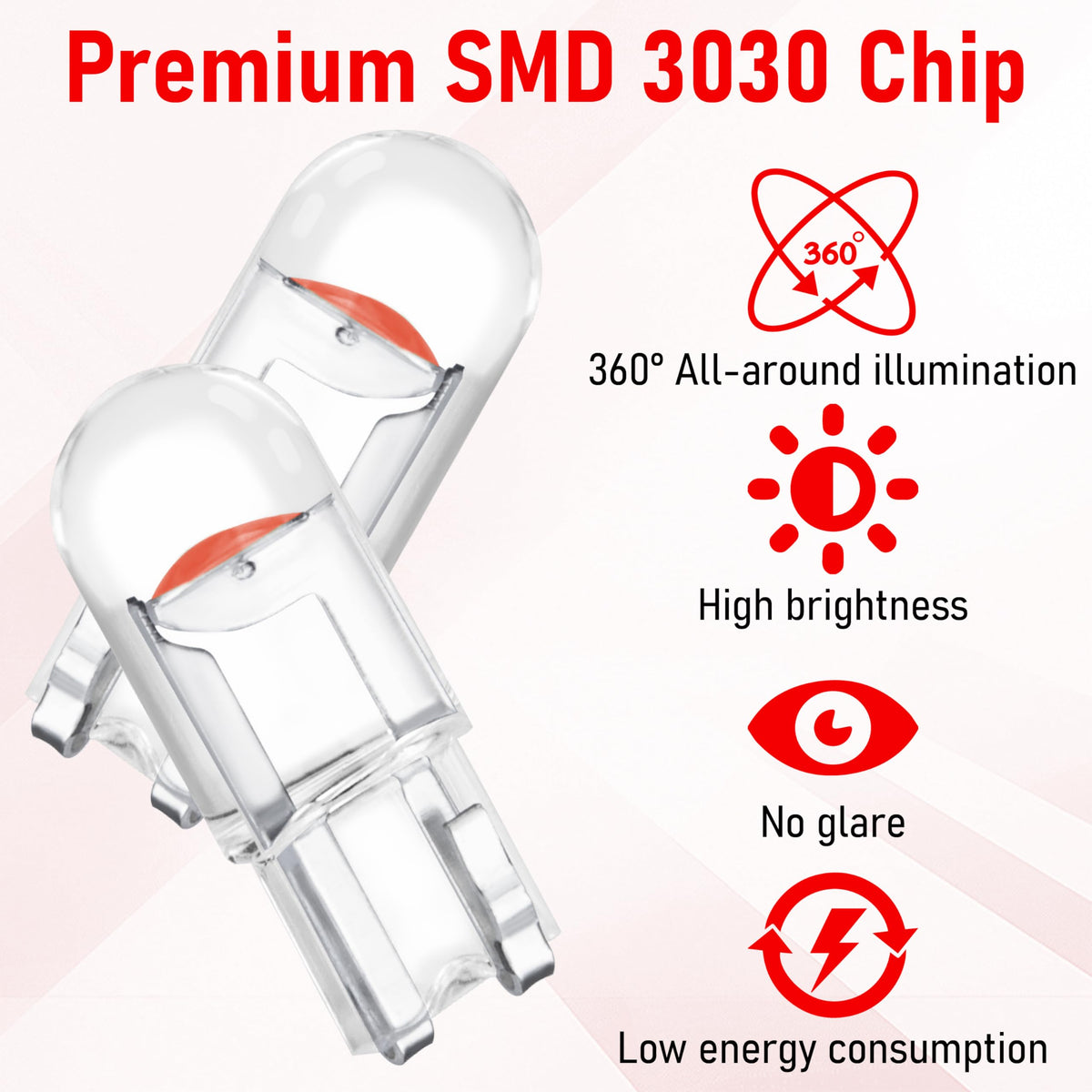 ecocstm 30 PCS Car 194 LED Bulbs, 168 2825 W5W T10 LED Bulb (White)