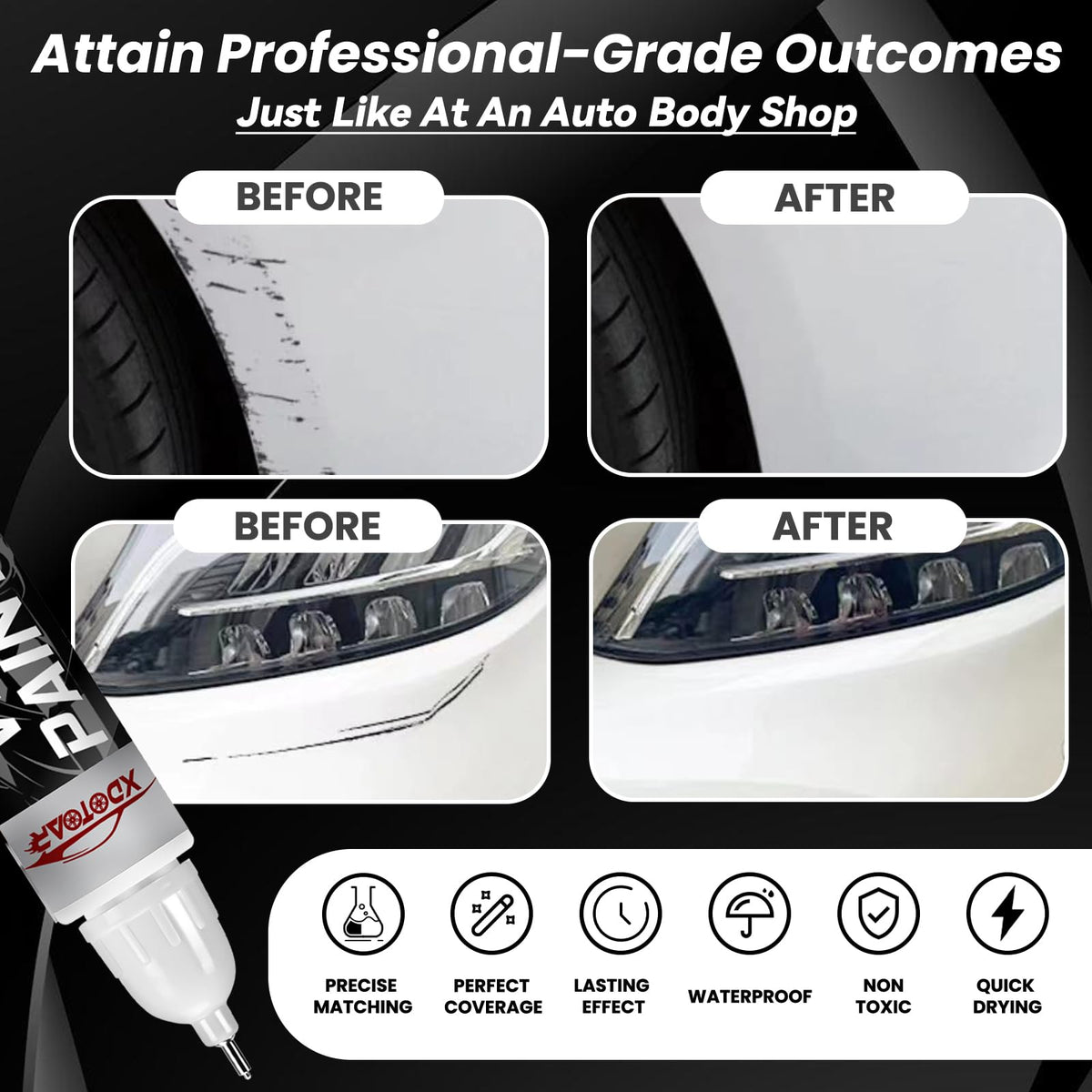 Black Touch Up Paint for Cars, Color Accurate Car Touch Up Paint, Professional Automotive Scratch Repair, Lasting Auto Scratch Remover, Quick Dry, Easy to Use, Safe and Waterproof, Versatile Use