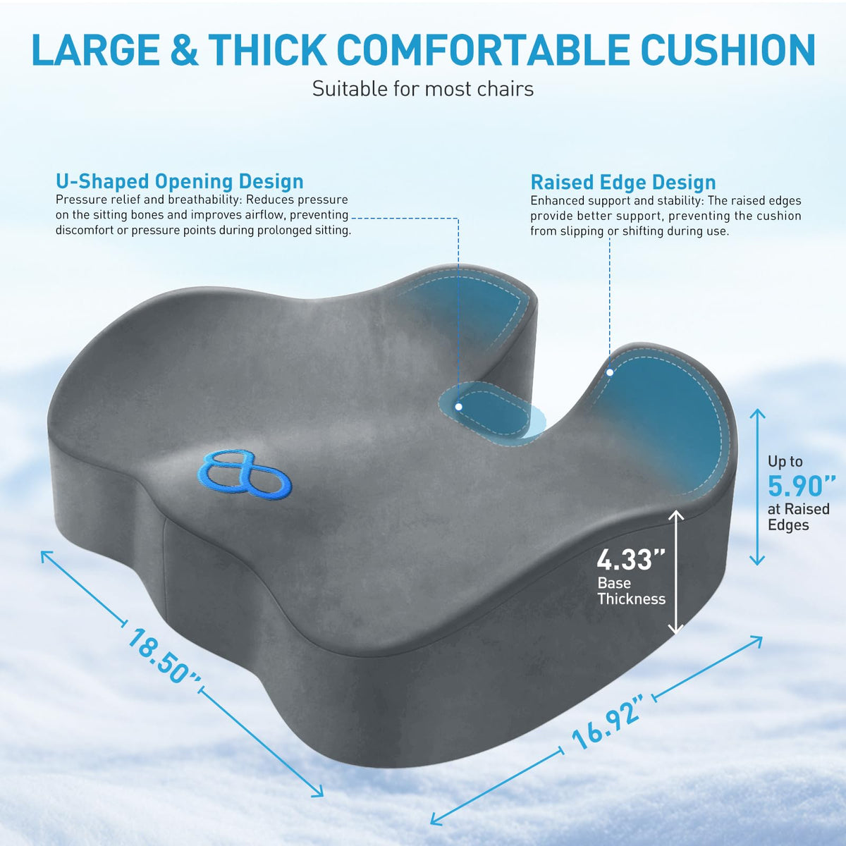 BlissTrends Memory Foam Seat Cushion for Office Chair & Car Seat, Black