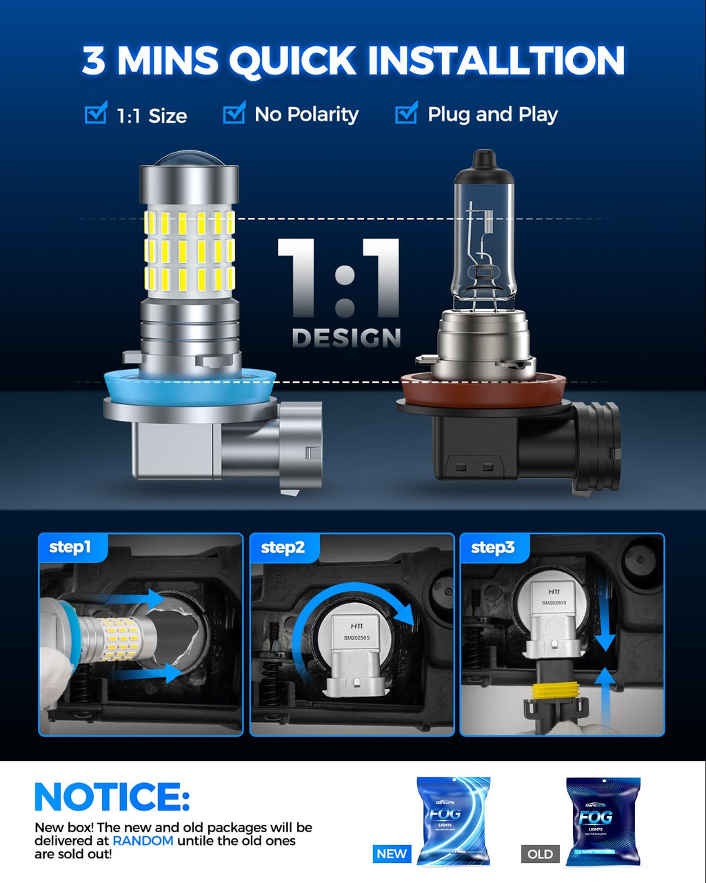 Marsauto M1C H11 30000LM Fanless LED Bulbs, 6500K IP68 – 2 Pack
