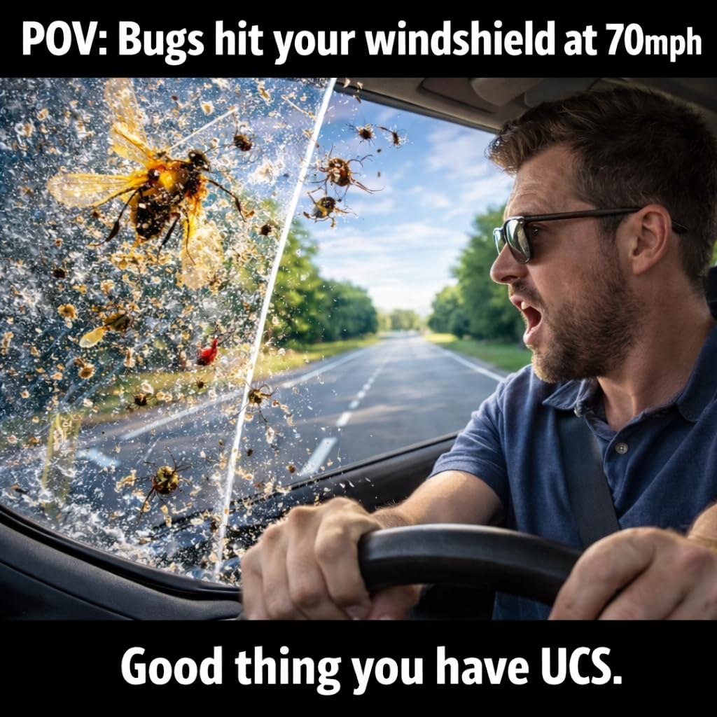 UCS Windshield Washer Fluid 2-in-1 Bug Remover, 1 Gallon (128 fl oz) | Ready-to-Use Formula Removes Bugs, Dirt & Road Grime for Clear, Streak-Free Glass – Methanol-Free