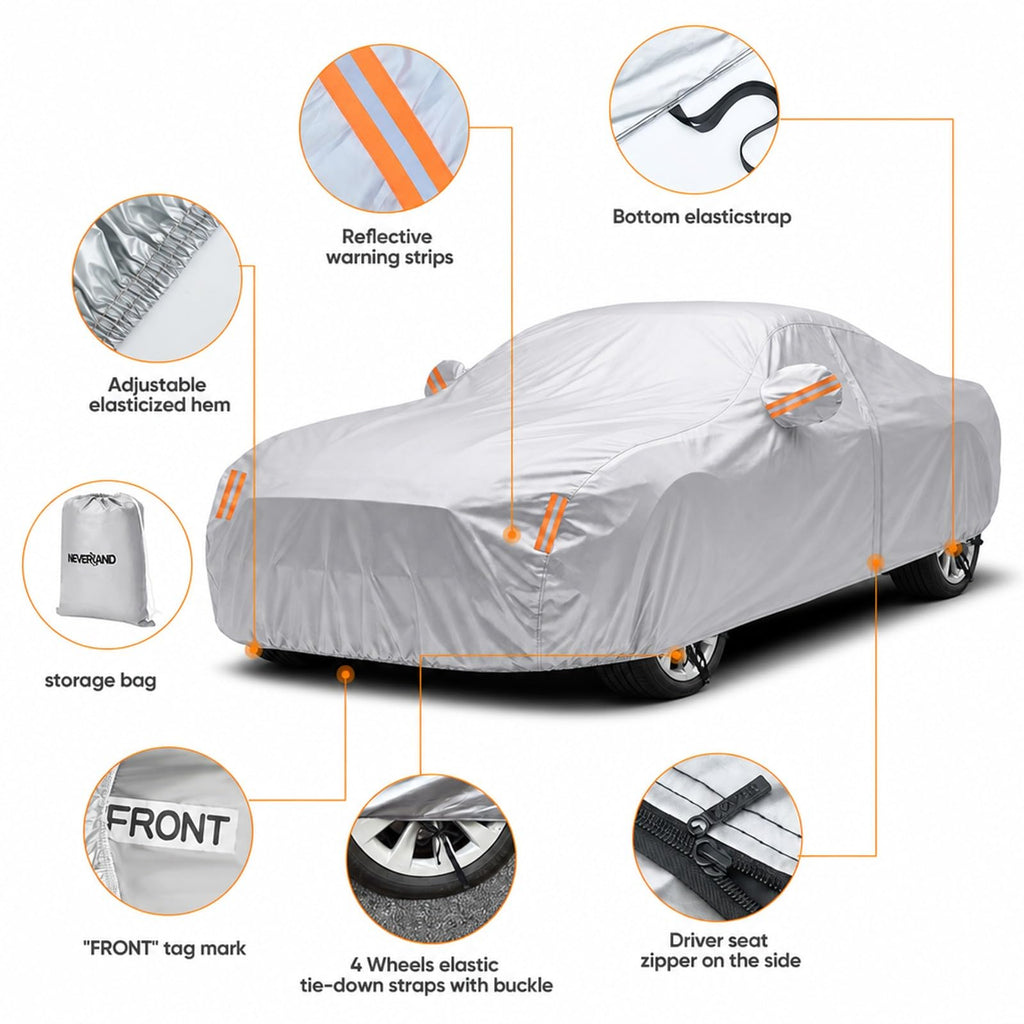 NEVERLAND Car Cover Waterproof All Weather for Sedan 183''L x 70''W x 59''H