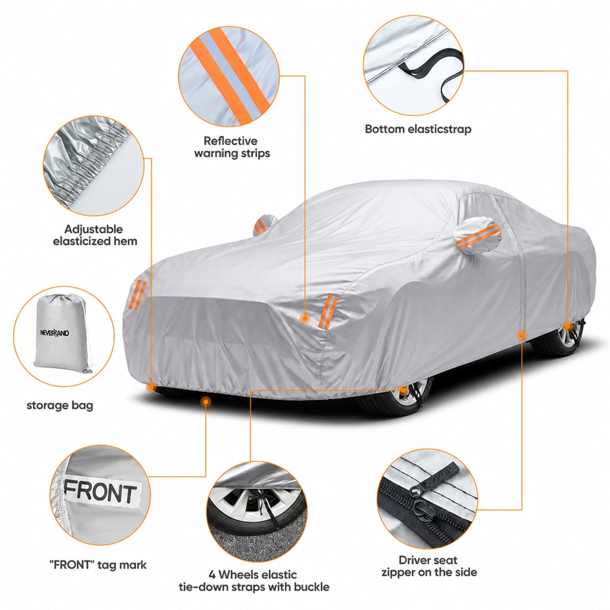 NEVERLAND Car Cover Waterproof All Weather for Sedan 183''L x 70''W x 59''H