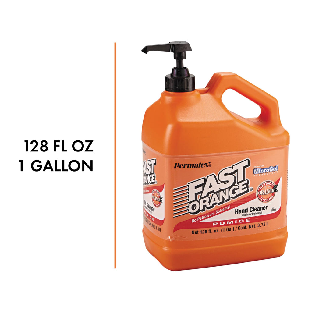 Fast Orange 25219 Pumice Lotion, Heavy Duty Hand Cleaner, Natural Citrus Scent, Waterless Cleaner for Mechanics, Strong Grease Fighter, 1 Gallon