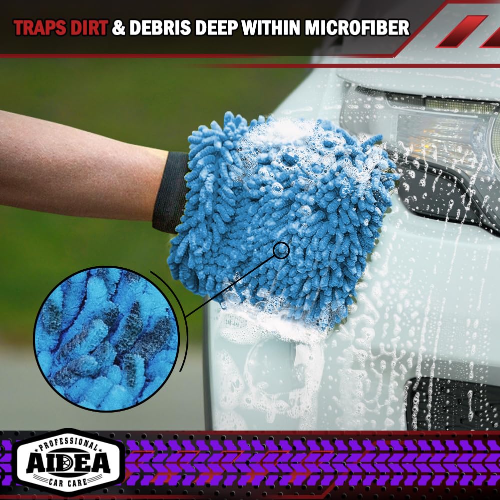 AIDEA Car Wash Mitt Microfiber-2PK, Car Wash Brush, Green, 7.12''X10.14''