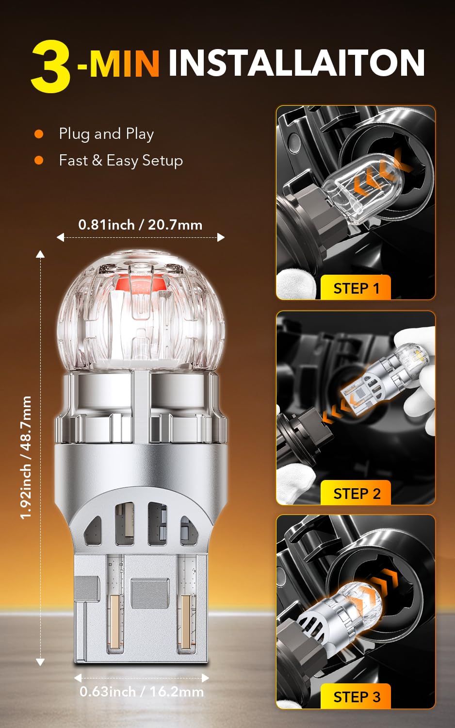 OXILAM 194 LED Bulb for License Plate Bulb Super Bright, 168 T10 W5W 2825 LED Bulb for Dome Door Map Courtesy Trunk Cargo Dash LED Interior Light Bulb, Pack of 2