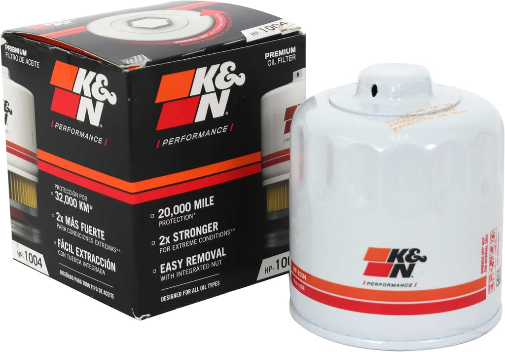 K&N Oil Filter: 20,000 Mile Engine Protection with Wrench Off Nut, HP-1004