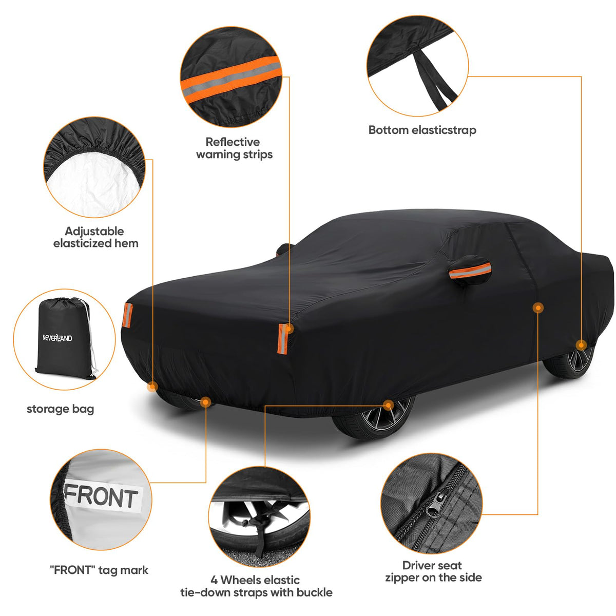 NEVERLAND Car Cover Waterproof All Weather for Sedan 183''L x 70''W x 59''H