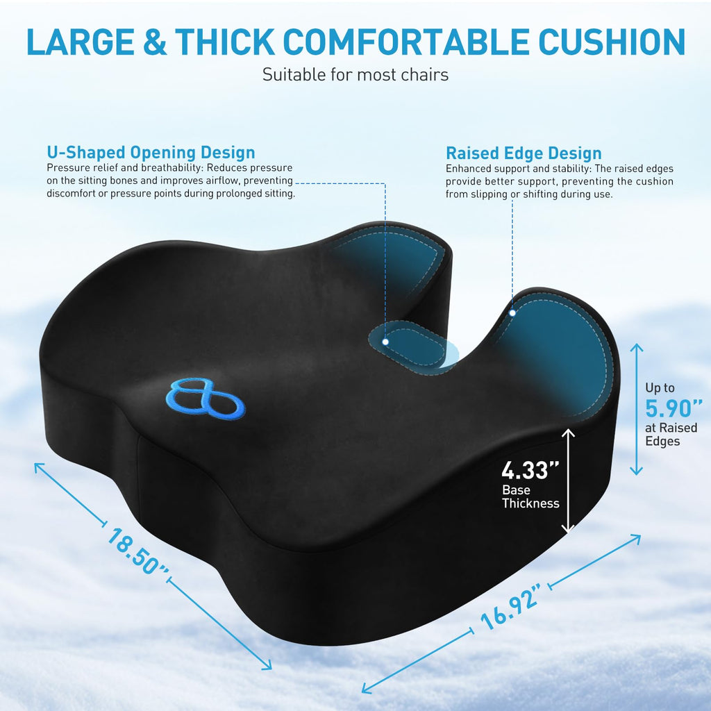 BlissTrends Memory Foam Seat Cushion for Office Chair & Car Seat, Black