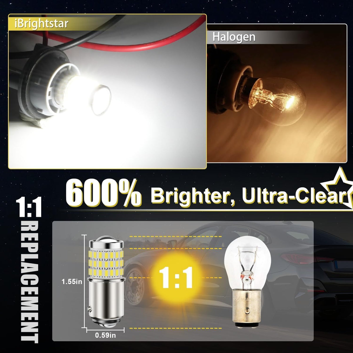 iBrightstar 3157 LED Bulb White, 4157 3156 LED Reverse Light Bulbs Super Bright for Tail Brake Lights Backup Lights Turn Signal Lights, 2 Pack