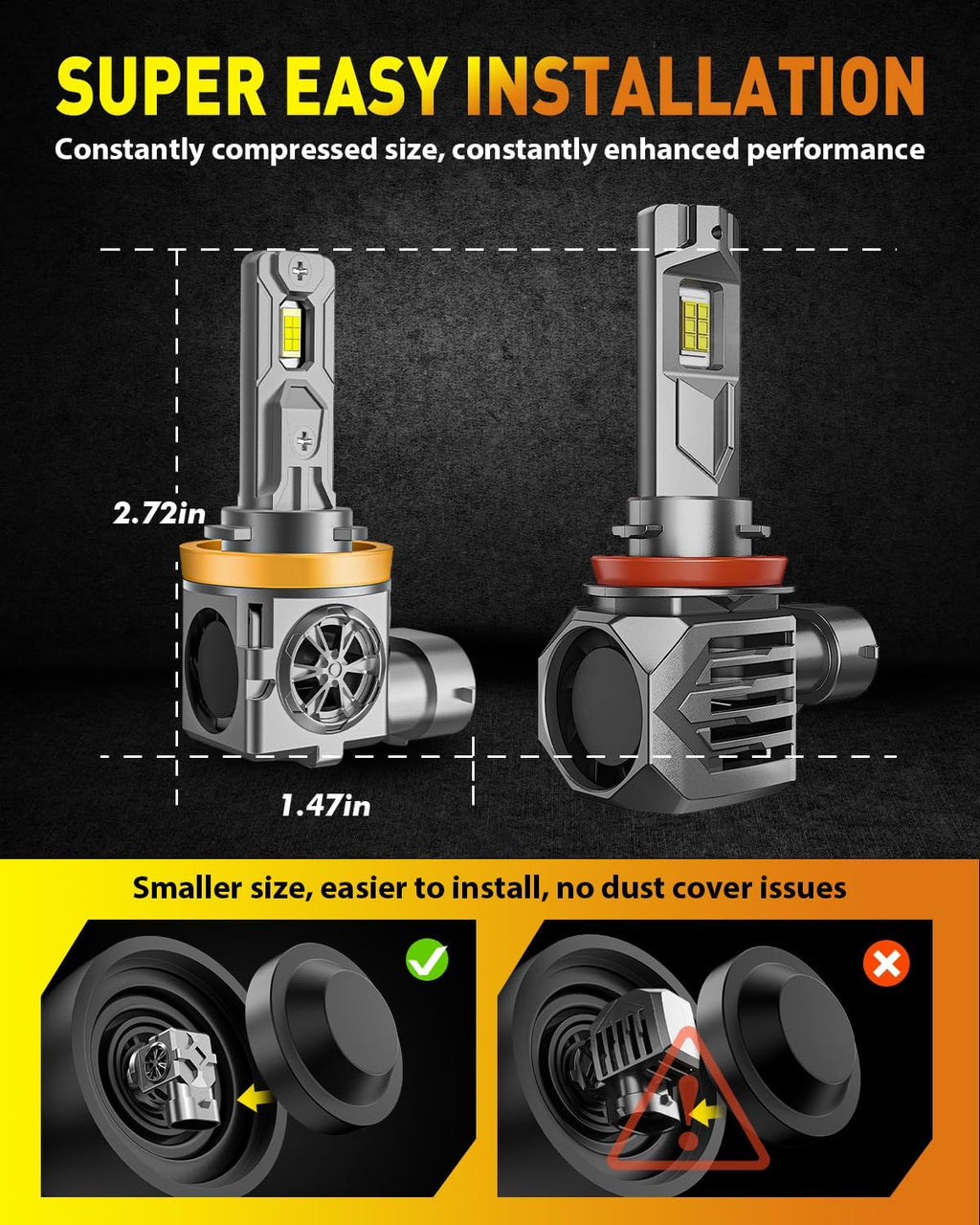Termitor Latest-Gen 9005/HB3 Light Bulbs, 1000% 60000LM High Output, 1:1 Halogen Size, 6500K Cool White, IP68 Waterproof Fog Light with Cooling Fan, Plug and Play, Pack of 2