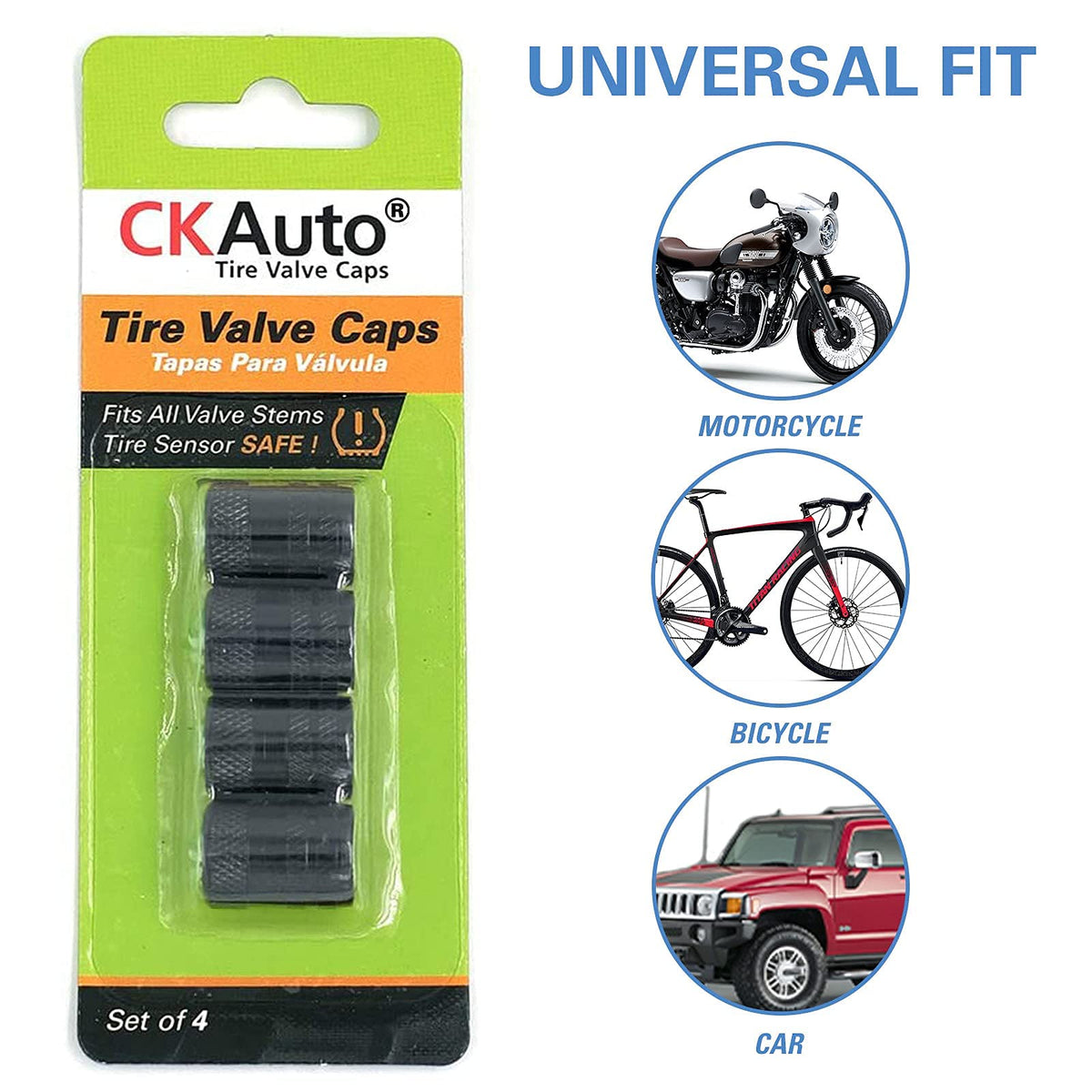 CKAuto Tire Valve Stem Caps, Aluminum Black, 4 pcs/Pack