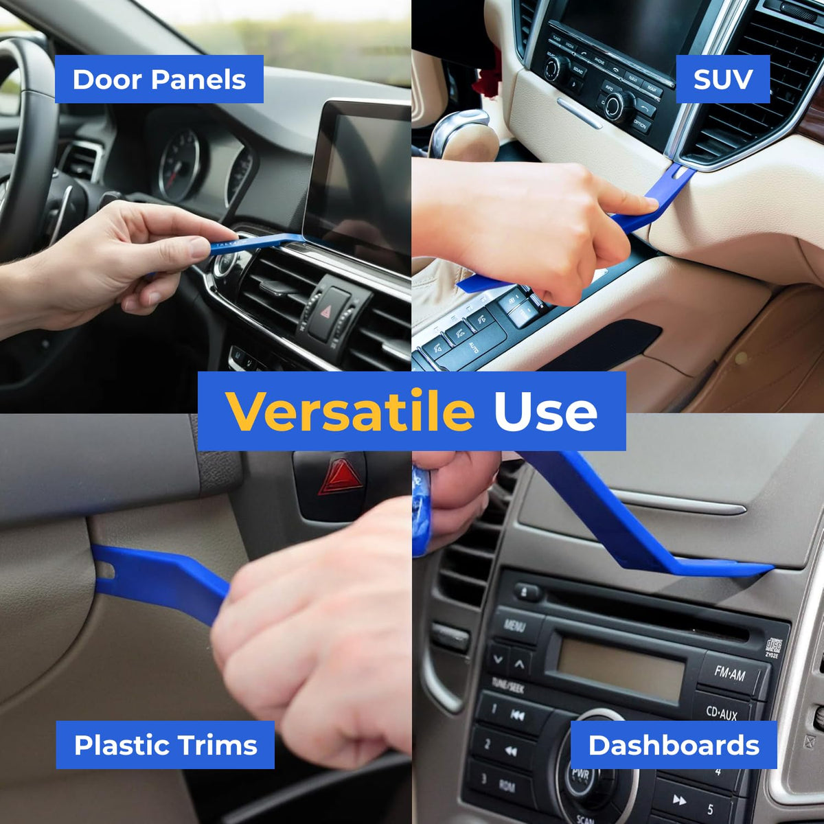 Tresalto Auto Trim Removal Tool Kit - 5 Piece set for Dash, Door Panel, Clip Remover - Scratch-Resist Nylon Pry Tools for Interior Car Trims Work - Panel Prying Tools Included - Blue