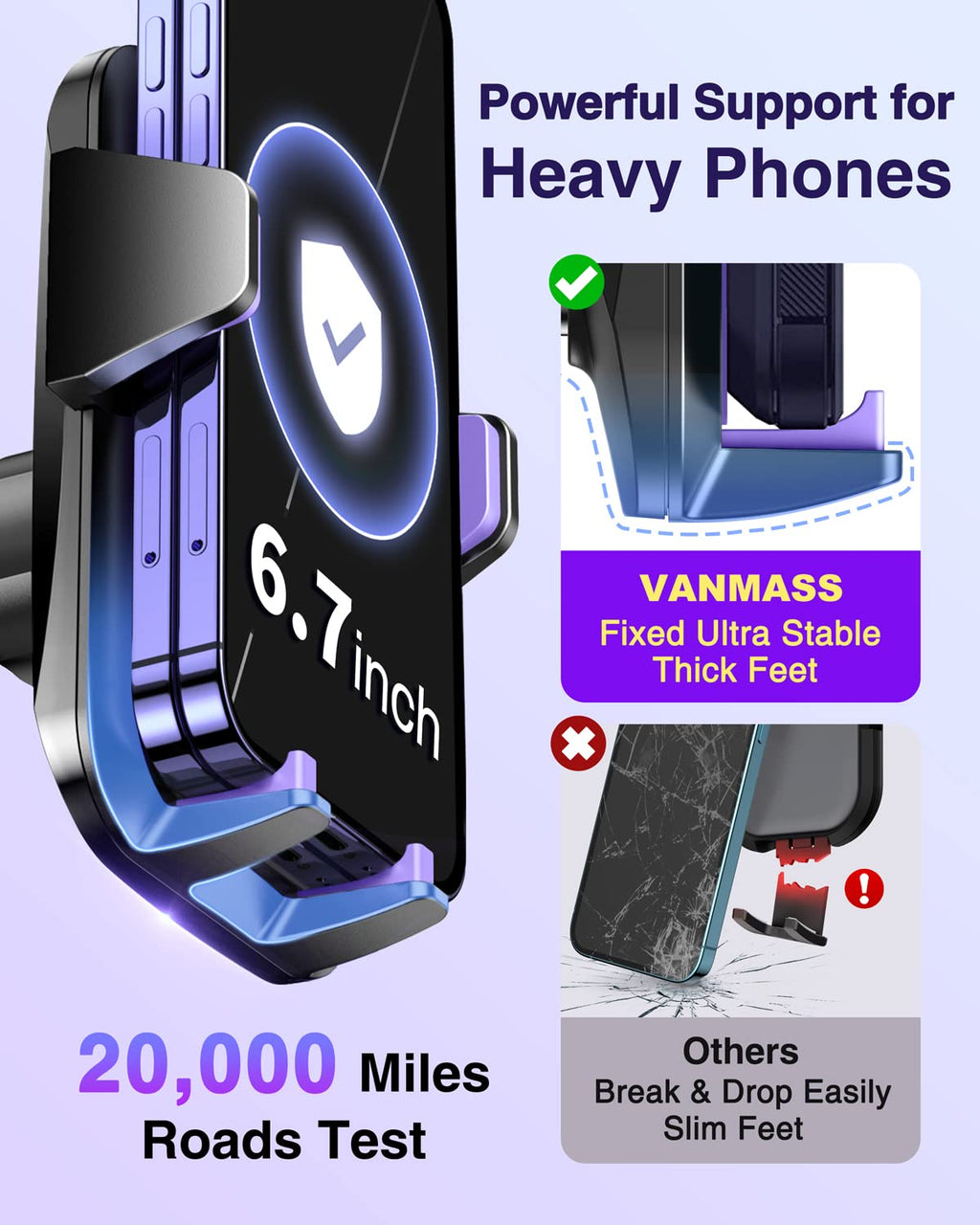 VANMASS【85+LBS Strongest Suction & Military-Grade Ultimate Car Phone Mount【Patent Safety Certs】 Cell Phone Holder for Dash Windshield Vent for iPhone 18 17 Pro Max Automobile Interior Sets, Ink Black