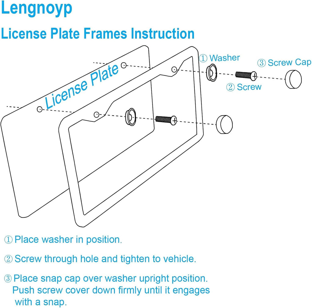 2PCS Premium Matte Black License Plate Frames, Solid Rust-Proof Aluminum Holder with 2 Holes, Universal Car Frame for Women and Man, Including Screws, by Lengnoyp.