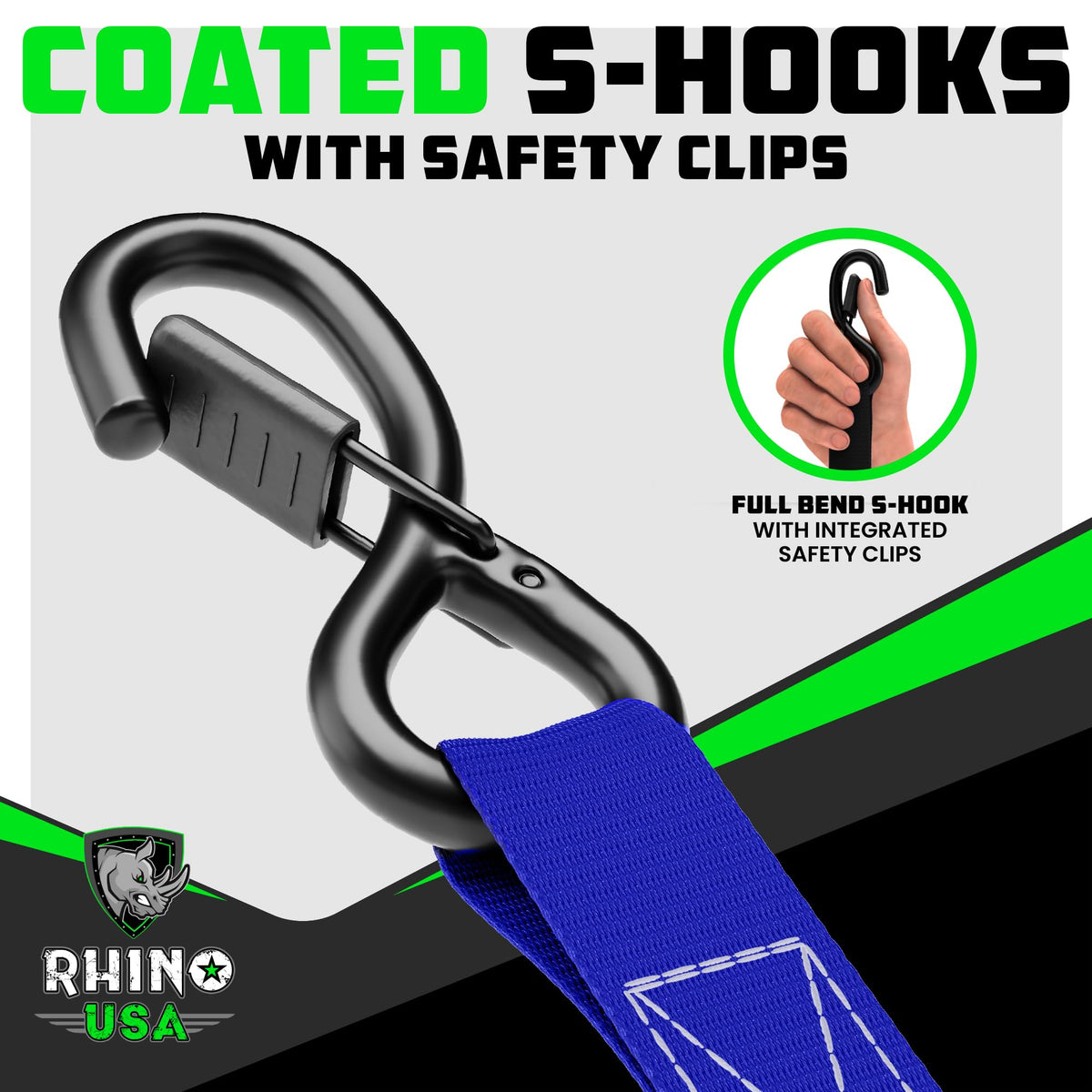 Rhino USA Ratchet Straps Tie Downs (4-Pack) - 1in x 15ft with S Hooks