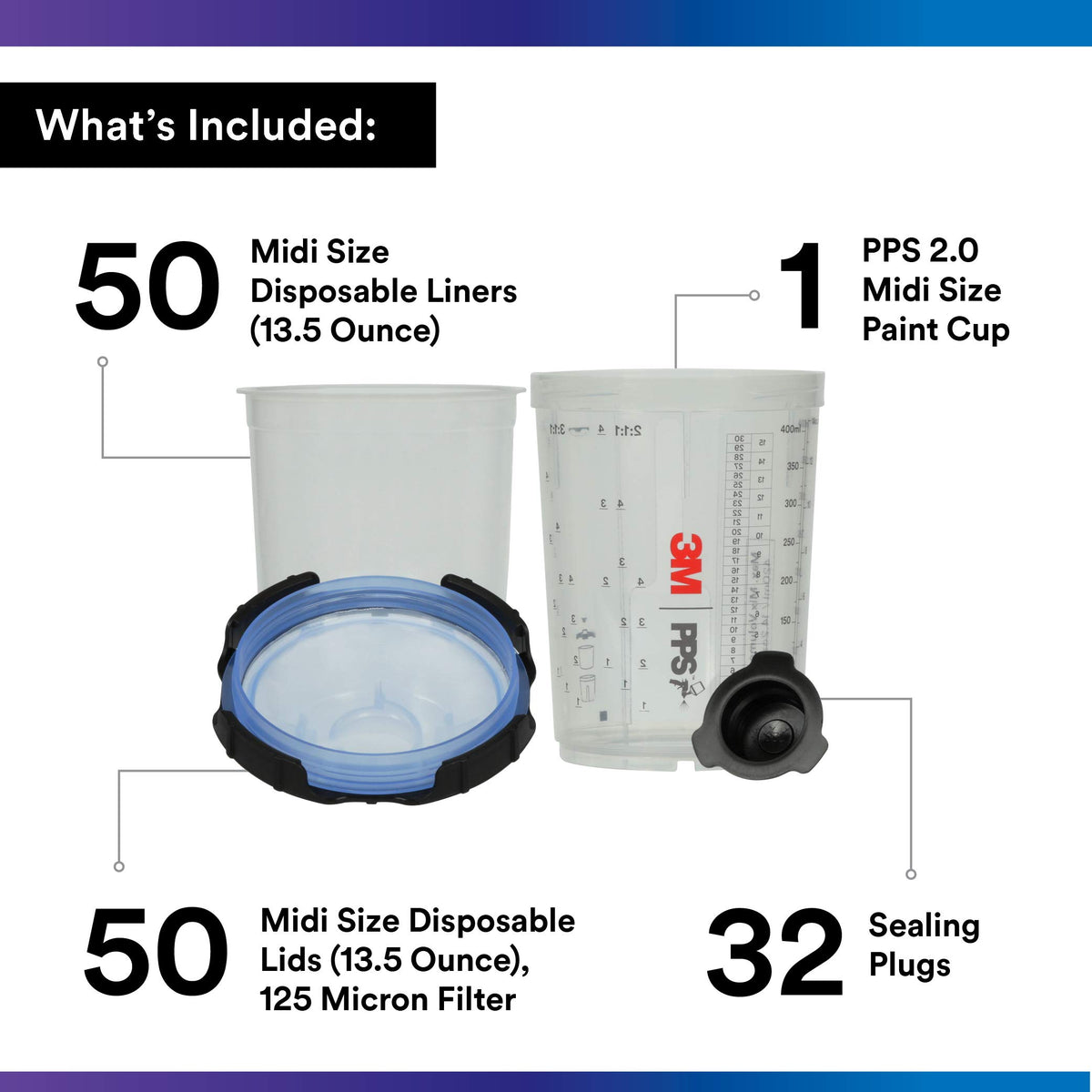 3M 26000 PPS 2.0 Spray Gun Cup, Lids and Liners Kit, Standard, 200-Micron Filter, 22 Ounces, BLACK,SILVER