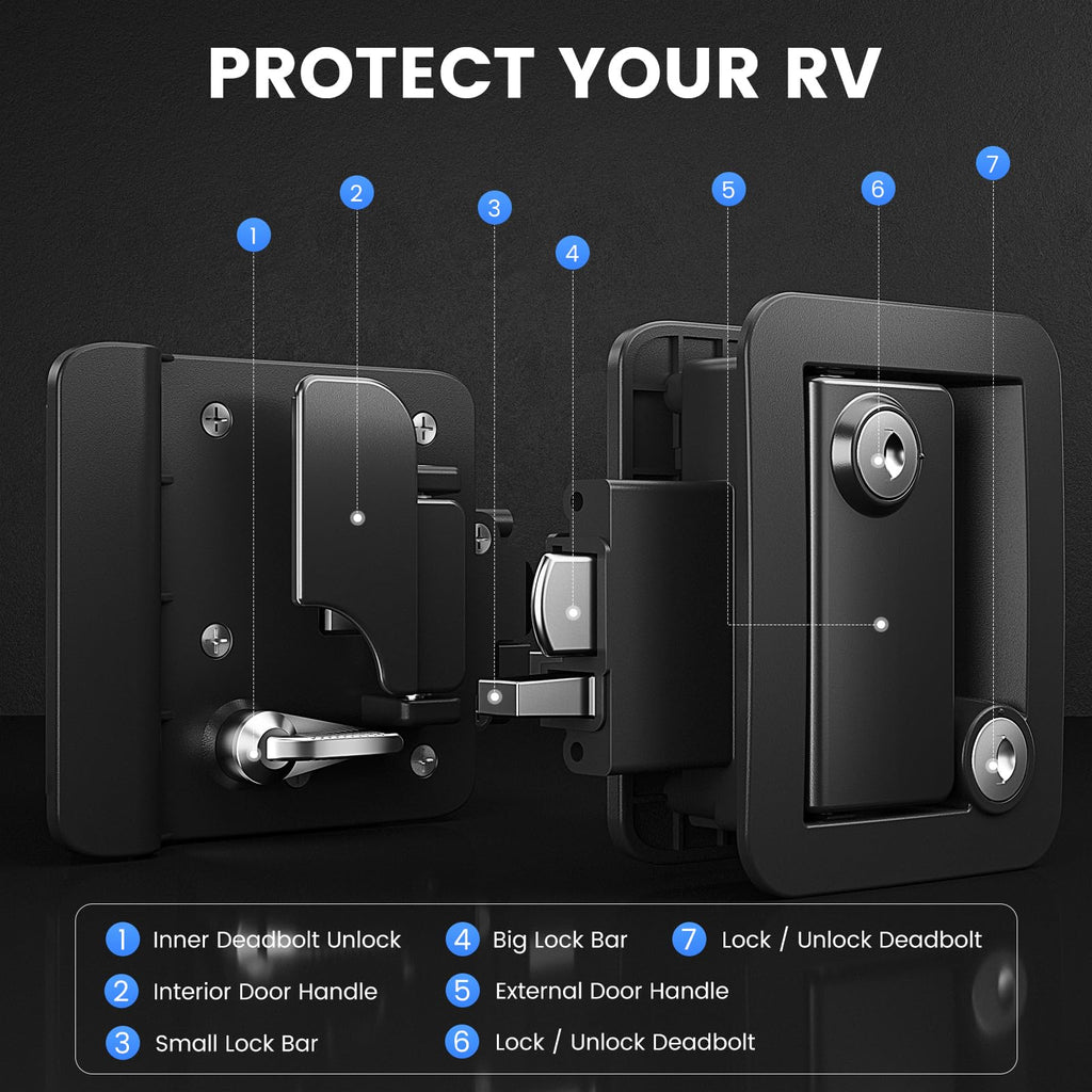 RV Door Lock, Camper Door Lock with Deadbolt,1 Lock 4 Key