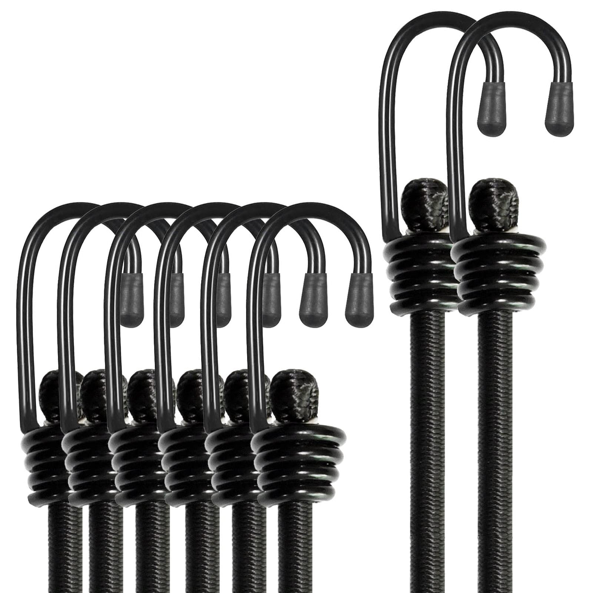 BEXSLE Bungee Cords with Hooks, Heavy Duty Outdoor Elastic Bungee Straps，No Odour Industrial Grade Bungee Rope for Securing Tarps, Luggage, Tents, Bikes or Garden Tidying 24inch 4Pcs (Black)
